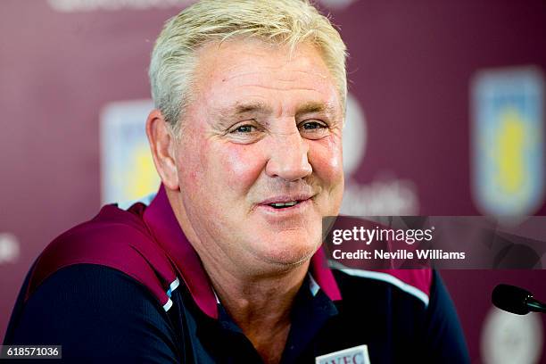 Steve Bruce manager of Aston Villa talks to the press during a press conference at the club's training ground at Bodymoor Heath on October 27, 2016...