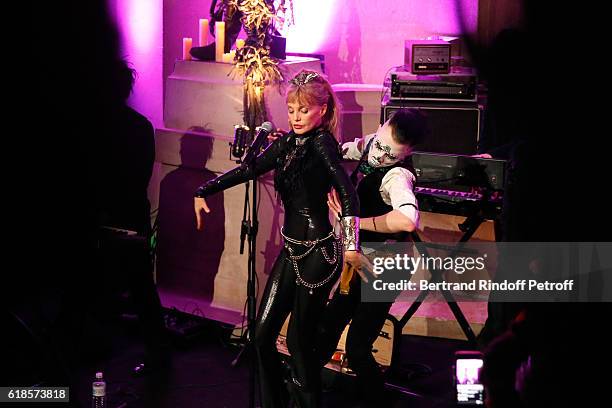 Arielle Dombasle dancing with Jean-Mich as she performs for the release of the Album "La Riviere Atlantique" - "Noche de los muertos" event during...