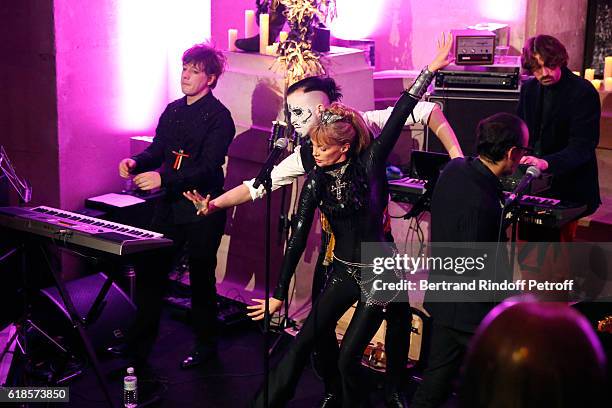 Arielle Dombasle dancing with Jean-Mich as she performs for the release of the Album "La Riviere Atlantique" - "Noche de los muertos" event during...