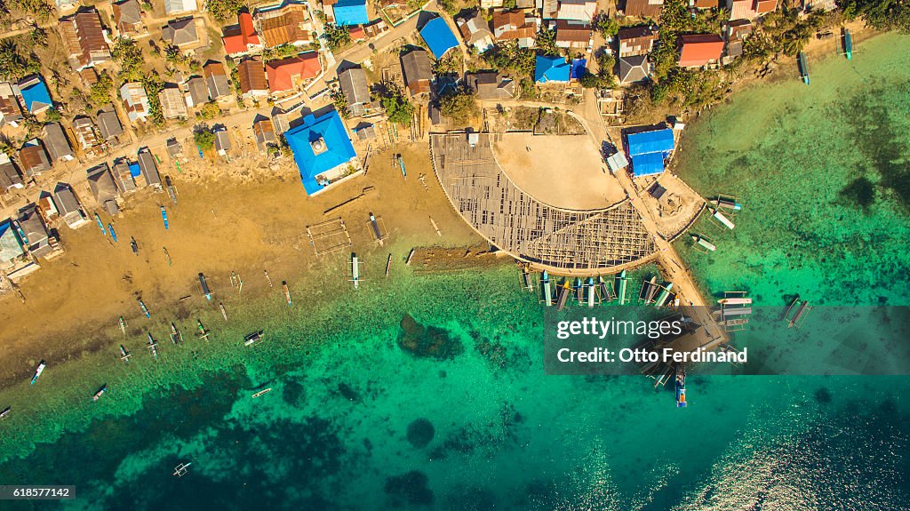 Aerial photo of the pier of Makasar Island near Bau-Bau, Southeast Sulawesi