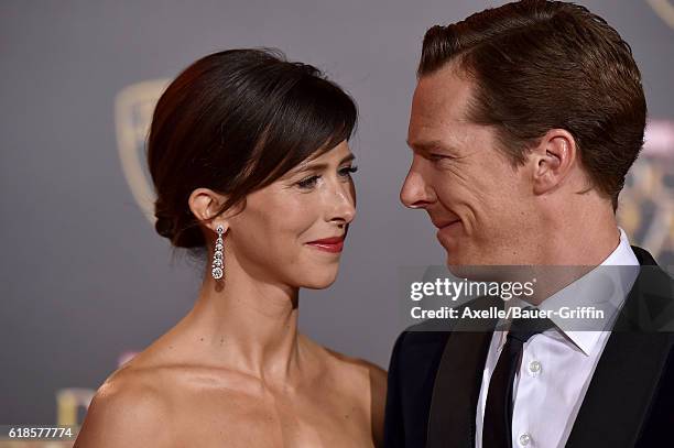 Actor Benedict Cumberbatch and wife Sophie Hunter arrive at the Los Angeles Premiere of 'Doctor Strange' on October 20, 2016 in Hollywood, California.