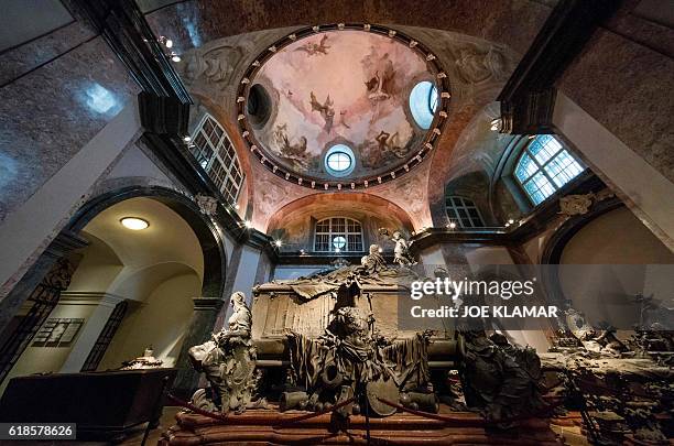 The Tomb of Empress Maria Theresa of Austria one of 149 members of the Habsburg dynasty at the Imperial Crypt in Vienna, Austria on October 19, 2016....