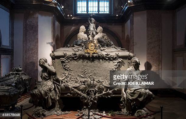 The Tomb of Empress Maria Theresa of Austria one of 149 members of the Habsburg dynasty at the Imperial Crypt in Vienna, Austria on October 19, 2016....
