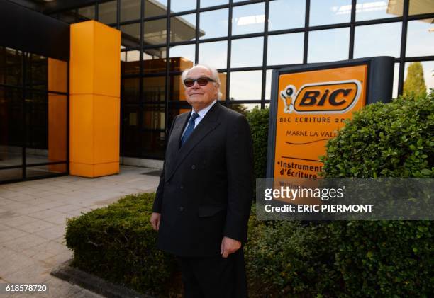 Bic Chairman and Chief Executive Officer Bruno Bich poses during a visit of the French Economy and Finance Minister, to a plant of the French company...