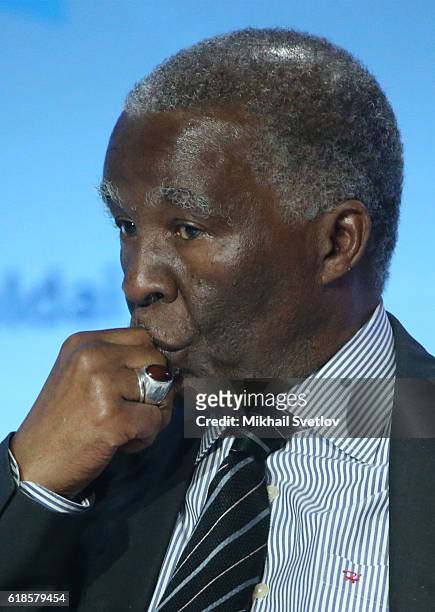 Former South African President Thabo Mbeki speeches during the meeting of Valdai Disussion Club in Sochi, Russia, on October 2016. Putin has arrived...