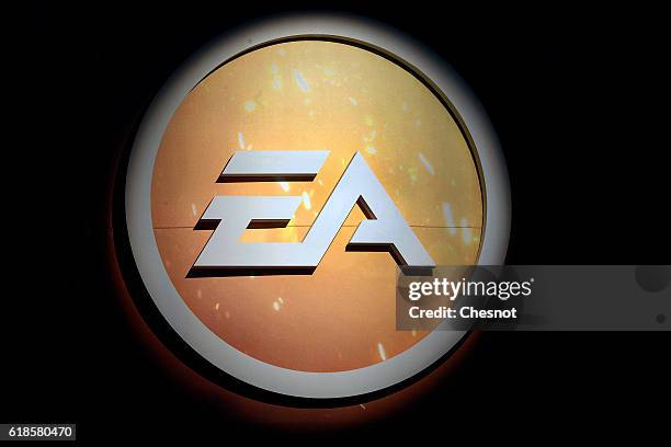 Electronic Arts logo is seen during the "Paris Games Week" on October 27, 2016 in Paris, France. "Paris Games Week is an international trade fair for...