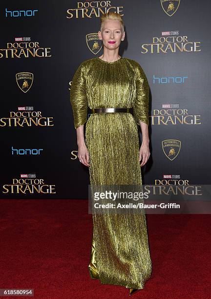 Actress Tilda Swinton arrives at the Los Angeles Premiere of 'Doctor Strange' on October 20, 2016 in Hollywood, California.