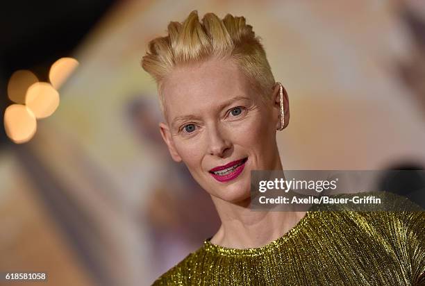 Actress Tilda Swinton arrives at the Los Angeles Premiere of 'Doctor Strange' on October 20, 2016 in Hollywood, California.