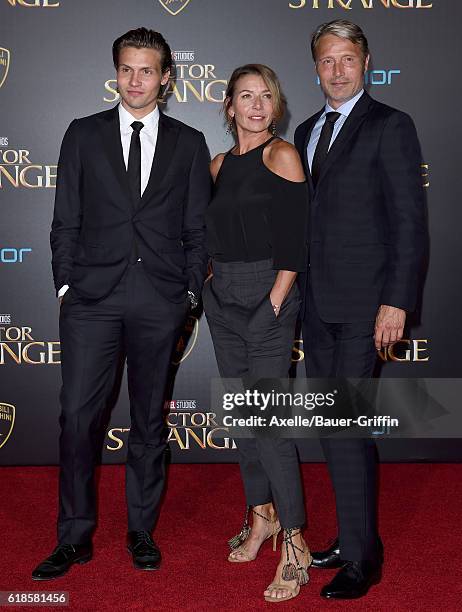 Actor Mads Mikkelsen , wife Hanne Jacobsen and son Carl Jacobsen Mikkelsen arrive at the Los Angeles Premiere of 'Doctor Strange' on October 20, 2016...