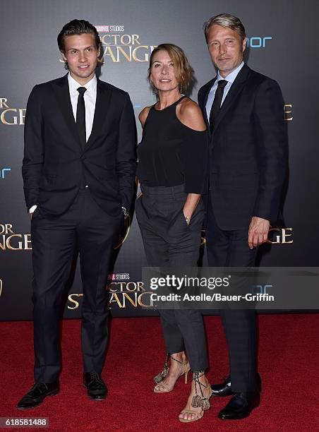 Actor Mads Mikkelsen , wife Hanne Jacobsen and son Carl Jacobsen Mikkelsen arrive at the Los Angeles Premiere of 'Doctor Strange' on October 20, 2016...