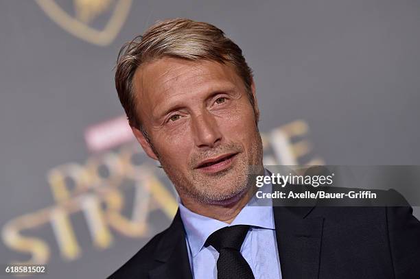 Actor Mads Mikkelsen arrives at the Los Angeles Premiere of 'Doctor Strange' on October 20, 2016 in Hollywood, California.