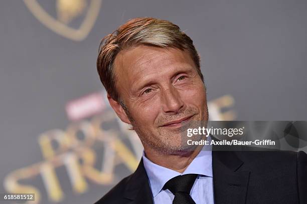 Actor Mads Mikkelsen arrives at the Los Angeles Premiere of 'Doctor Strange' on October 20, 2016 in Hollywood, California.