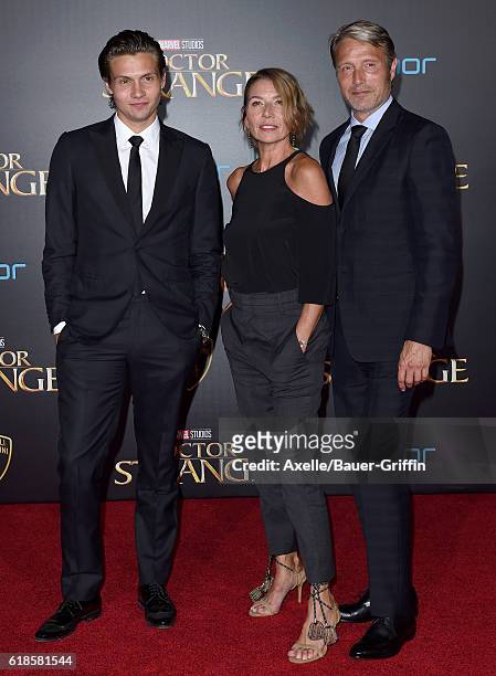 Actor Mads Mikkelsen , wife Hanne Jacobsen and son Carl Jacobsen Mikkelsen arrive at the Los Angeles Premiere of 'Doctor Strange' on October 20, 2016...
