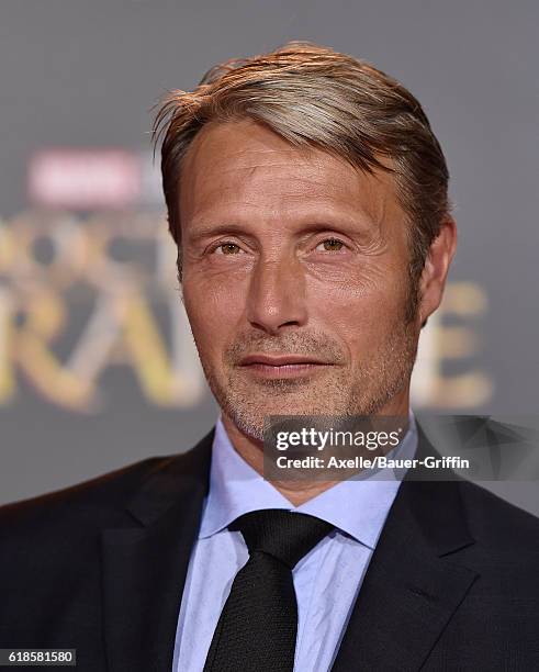 Actor Mads Mikkelsen arrives at the Los Angeles Premiere of 'Doctor Strange' on October 20, 2016 in Hollywood, California.