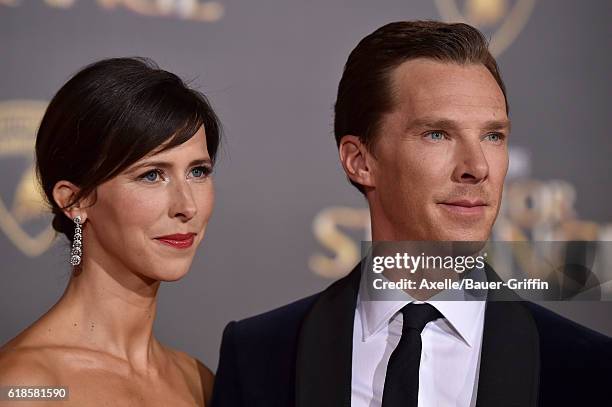 Actor Benedict Cumberbatch and wife Sophie Hunter arrive at the Los Angeles Premiere of 'Doctor Strange' on October 20, 2016 in Hollywood, California.