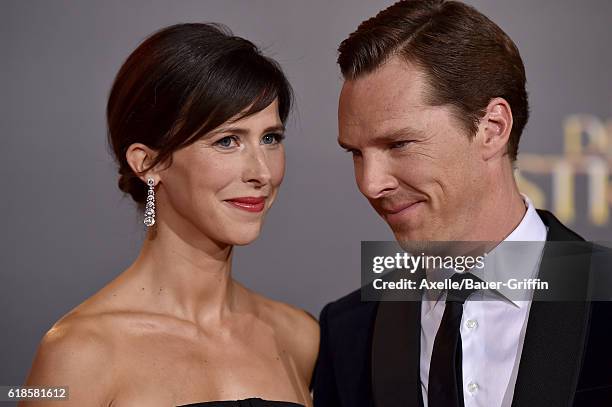 Actor Benedict Cumberbatch and wife Sophie Hunter arrive at the Los Angeles Premiere of 'Doctor Strange' on October 20, 2016 in Hollywood, California.