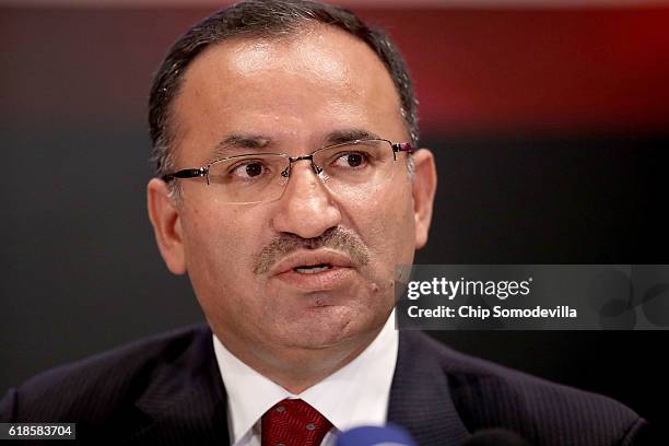 Turkish Minister of Justice Bekir Bozdag holds a news conference at the Turkish Embassy one day after he and a delegation from Turkey met with U.S....