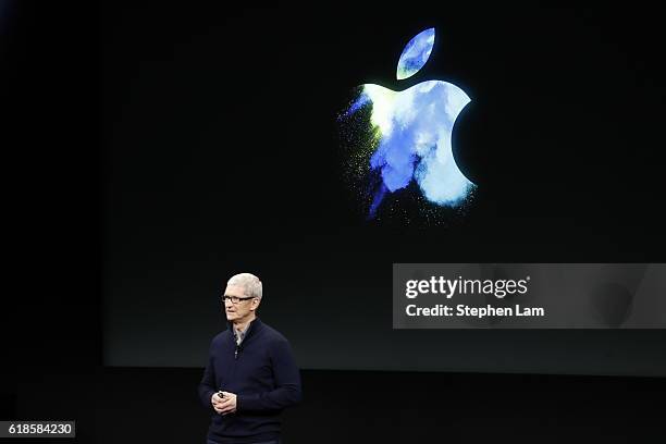 Apple CEO Tim Cook speaks on stage during an Apple product launch event on October 27, 2016 in Cupertino, California. Apple Inc. Is expected to...