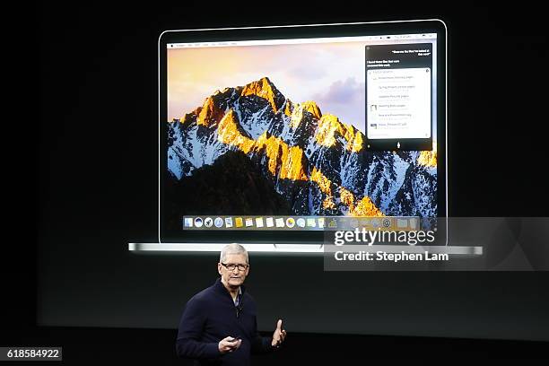 Apple CEO Tim Cook speaks on stage during an Apple product launch event on October 27, 2016 in Cupertino, California. Apple Inc. Is expected to...