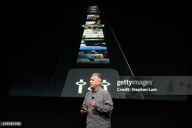 Apple Senior Vice President of Worldwide Marketing Phil Schiller introduces the all-new MacBook Pro during a product launch event on October 27, 2016...