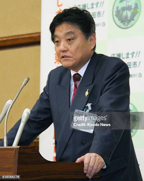 Japan - Nagoya Mayor Takashi Kawamura holds a press conference at the Nagoya city government office on Feb. 20, 2012. Earlier in the day, Kawamura...