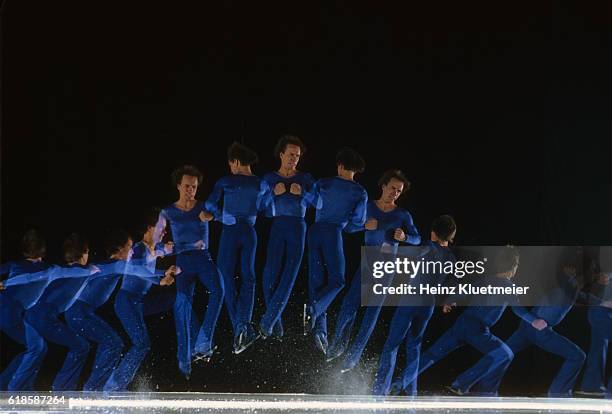 Multiple exposure portrait of Scott Hamilton in action, jump during photo shoot. Colorado Springs, CO CREDIT: Heinz Kluetmeier