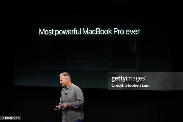 Apple Senior Vice President of Worldwide Marketing Phil Schiller introduces the all-new MacBook Pro during a product launch event on October 27, 2016...