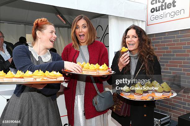 Enie van de Meiklokjes, Jana Ina Zarella and Christine Neubauer during the opening of the City Outlet Geislingen on October 27, 2016 in Geislingen,...