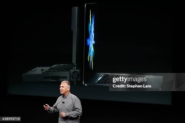 Apple Senior Vice President of Worldwide Marketing Phil Schiller speaks during a product launch event on October 27, 2016 in Cupertino, California....