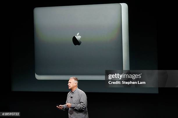 Apple Senior Vice President of Worldwide Marketing Phil Schiller speaks during a product launch event on October 27, 2016 in Cupertino, California....