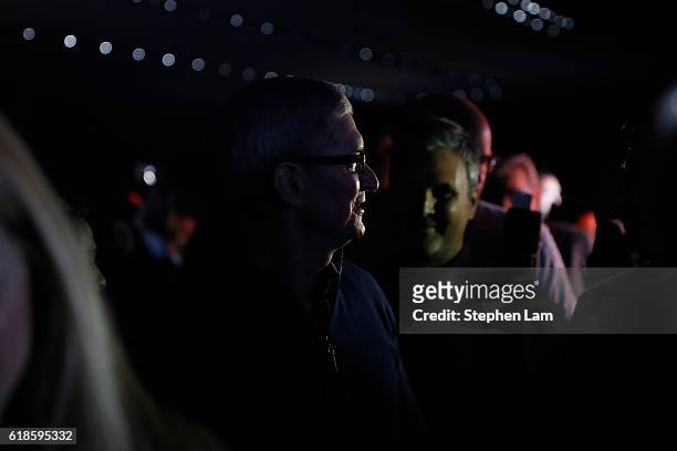 Apple CEO Tim Cook is seen during a product launch event on October 27, 2016 in Cupertino, California. Apple Inc. Unveiled the latest iterations of...