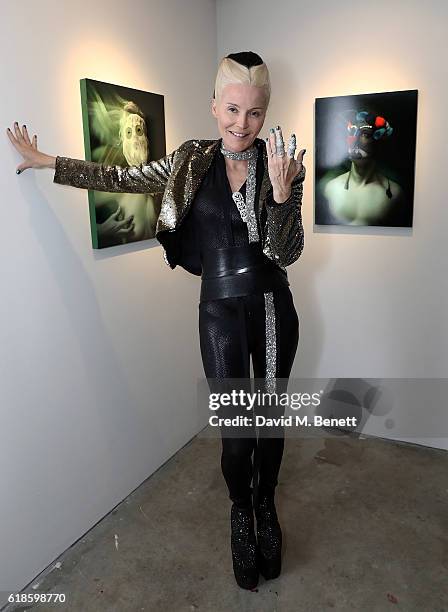 Daphne Guinness attends the closing party of artist Ben Ashton's exhibition 'The King Is Dead, Long Live The King' at The Cob Gallery on October 27,...