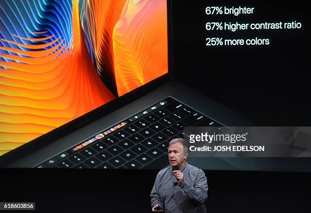 Senior Vice President of Worldwide Marketing Phil Schiller speaks during a product launch event at Apple headquarters in Cupertino, California on...