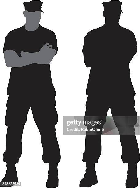 ilustrações de stock, clip art, desenhos animados e ícones de military man silhouettes - security guard