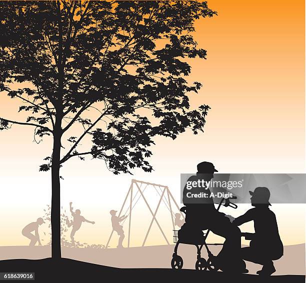 illustrations, cliparts, dessins animés et icônes de preneur de soins dans le parc - maison de retraite