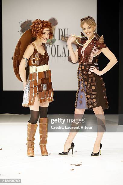 Anais Delva and Maya Lauque walk the Runway during the Dress Chocolate Show as part of Salon du Chocolat at Parc des Expositions Porte de Versailles...