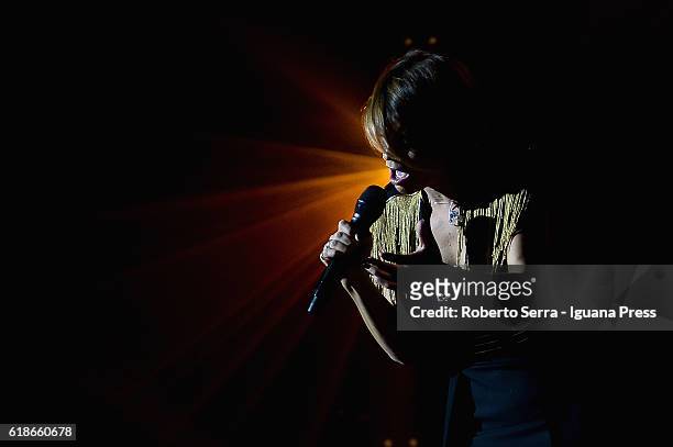 Italian pop singer Alessandra Amoroso performs his concert "Vivere a Colori" at Unipol Arena on October 27, 2016 in Bologna, Italy.