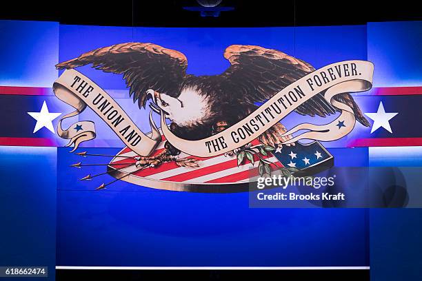 The Presidential debate seal during the town hall debate at Washington University