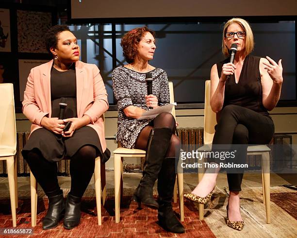 National political reporter for NY Times Yamiche Alcindor, staff writer for NY Times Magazine Emily Bazelon and Kirsten Powers speak during NYT Mag...