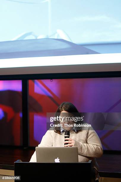 Editor of The Upshot Amanda Cox speaks during NYT Mag Live: A Special Politics Edition at Neuehouse on October 27, 2016 in New York City.