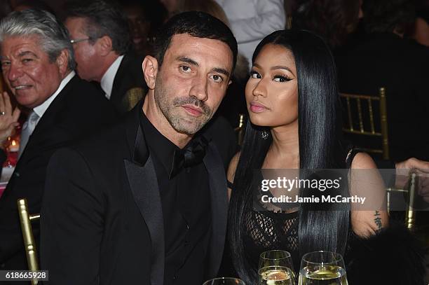 Nicki Minaj and Riccardo Tisci attend 2016 Fashion Group International Night Of Stars Gala at Cipriani Wall Street on October 27, 2016 in New York...