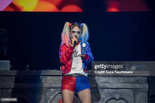 Karen Marie Orsted performs at the Kiss FM Haunted House Party at SSE Arena on October 27, 2016 in London, England.