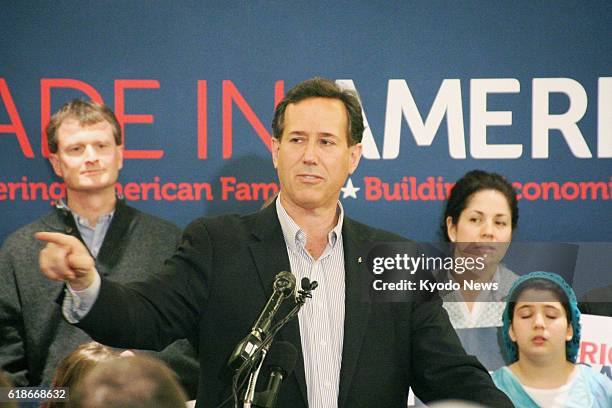 United States - Former Pennsylvania Senator Rick Santorum speaks at a rally in Lansing, Michigan, on Feb. 27, 2012. Santorum is vying for the...