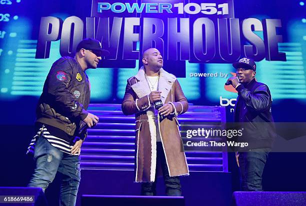 Prostyle, DJ Envy and Charlamagne Tha God speak onstage during Power 105.1's Powerhouse 2016 at Barclays Center on October 27, 2016 in New York City.