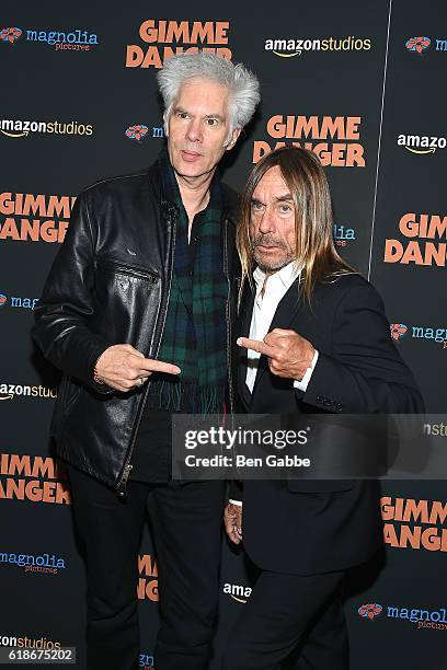 Filmmaker Jim Jarmusch and singer-songwriter Iggy Pop attend the "Gimme Danger" New York Premiere at Metrograph on October 27, 2016 in New York City.