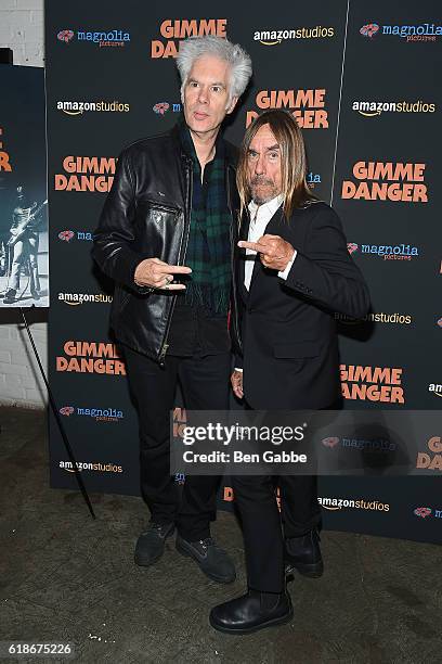 Filmmaker Jim Jarmusch and singer-songwriter Iggy Pop attend the "Gimme Danger" New York Premiere at Metrograph on October 27, 2016 in New York City.