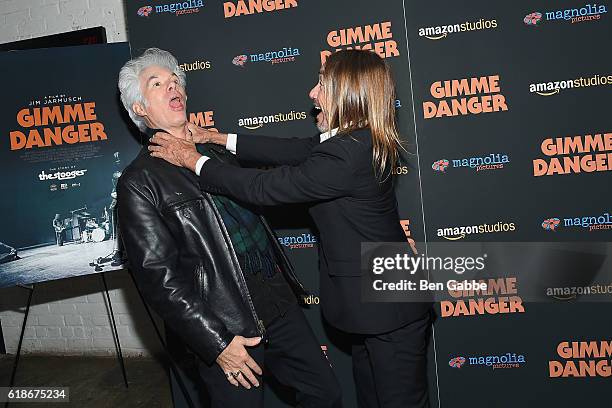 Filmmaker Jim Jarmusch and singer-songwriter Iggy Pop attend the "Gimme Danger" New York Premiere at Metrograph on October 27, 2016 in New York City.