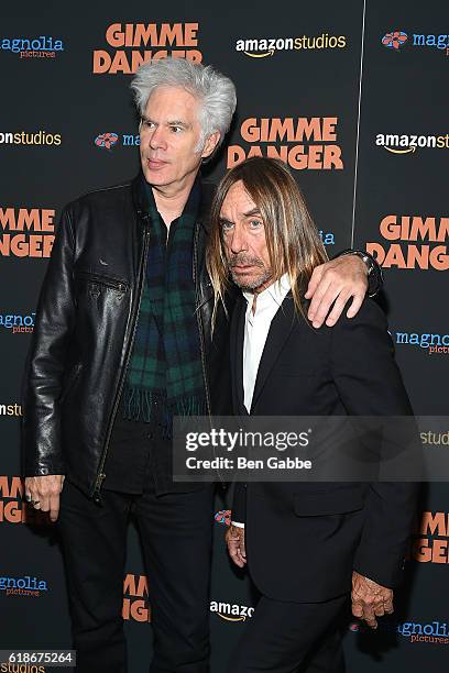 Filmmaker Jim Jarmusch and singer-songwriter Iggy Pop attend the "Gimme Danger" New York Premiere at Metrograph on October 27, 2016 in New York City.