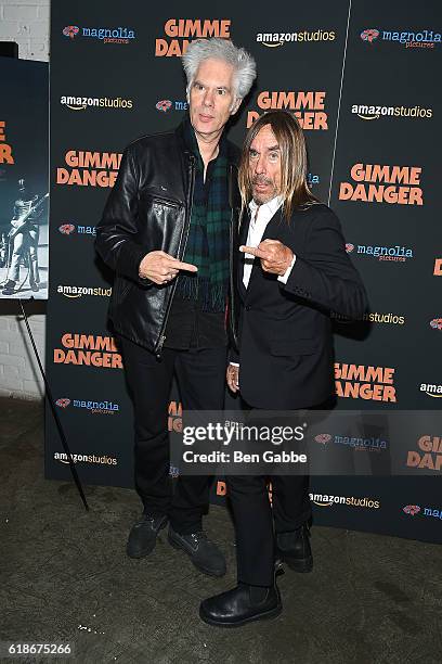 Filmmaker Jim Jarmusch and singer-songwriter Iggy Pop attend the "Gimme Danger" New York Premiere at Metrograph on October 27, 2016 in New York City.