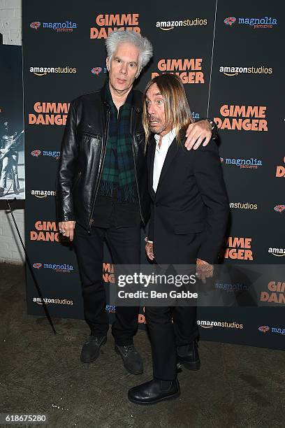 Filmmaker Jim Jarmusch and singer-songwriter Iggy Pop attend the "Gimme Danger" New York Premiere at Metrograph on October 27, 2016 in New York City.